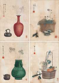 孔子瑜 1911年作 博古 镜框